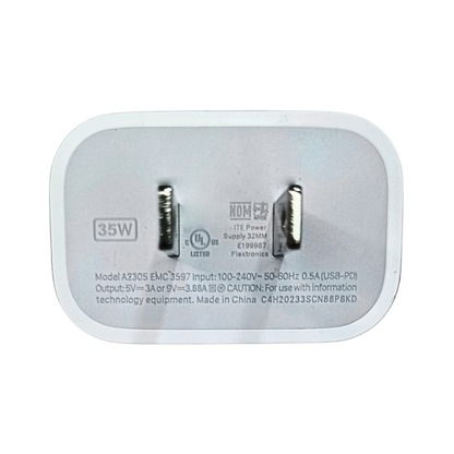Cargador Apple 35w Tipo C A C Iphone 17, 16, 15 Air Pro Max Blanco
